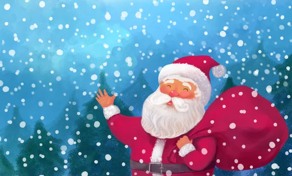 Різдвяна Кольорова Снігова Ілюстрація Санта Клаус Місце Тексту — стокове фото
