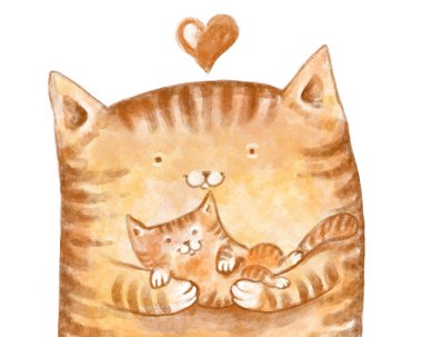 Güzel, dokunaklı bir illüstrasyon. Anne kedi ve yavru kedi.