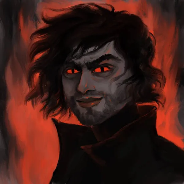 Mythological Dark Burning Demon Satan Character Illustration Man Devil Eyes — Stock Photo, Image