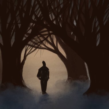 Depresyonun bir göstergesi. Bir ağacın dalları arasında yalnız bir insan..
