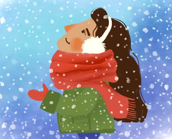 Vinterkonst Illustration Flickan Snön Lycklig Snön — Stockfoto