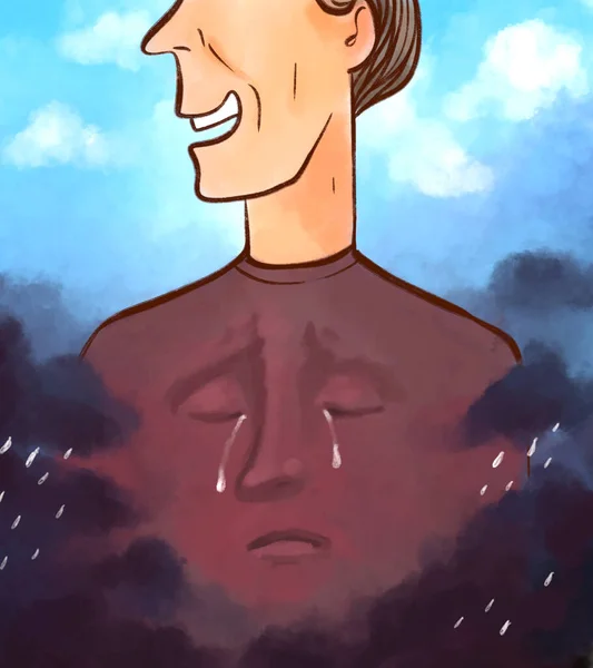 Нарисованный Портрет Человека Который Скрывает Боль Отчаяние Депрессию Плач — стоковое фото