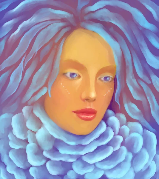 Portrait Art Une Fille Fabuleuse Cheveux Bleus Costume Fantasme — Photo