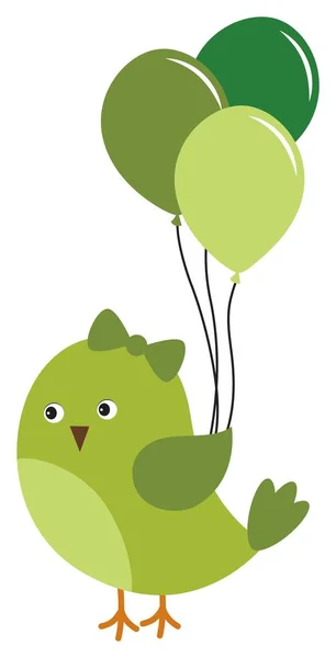 Cute Green St. Patrick Bird Holding Air Balloons. Pássaro vetor com balões — Vetor de Stock