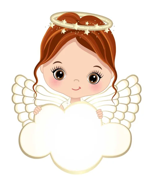 Bonito Ángel Natividad Sosteniendo Nube Blanco Donde Puede Personalizar Texto — Vector de stock