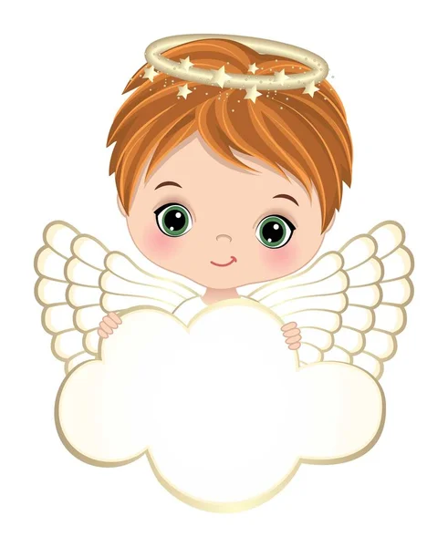 Bonito Ángel Natividad Sosteniendo Nube Blanco Donde Puede Personalizar Texto — Vector de stock