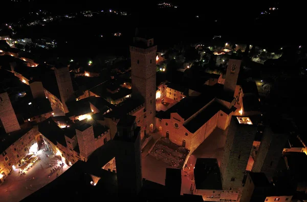 Noite Vista Aérea Centro Histórico Cidade Medieval San Gimignano Toscana — Fotografia de Stock