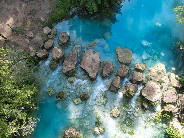 Aerial View Pebble Bridge Elsa River Tuscany — Stock Fotó