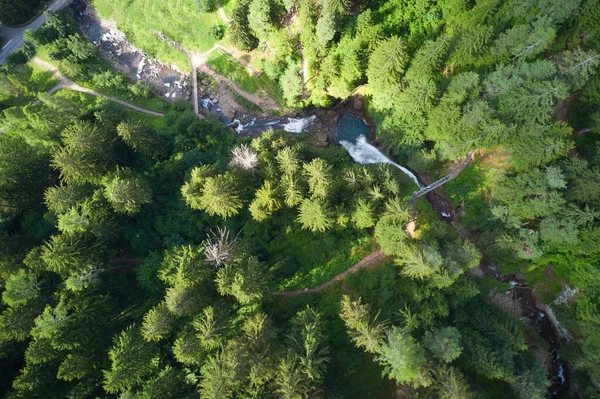 Panoramic Vertical Aerial View Waterfalls Produced Avisio Cavalese Trentino River — Stock Photo, Image