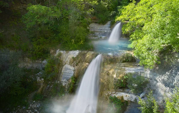 Aerial View Two Waterfalls Tuscany — Stock Photo, Image