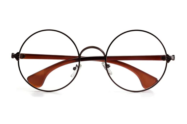 Stilvolle Runde Unisex Brille Mit Gefalteten Bügeln Auf Weißem Hintergrund — Stockfoto