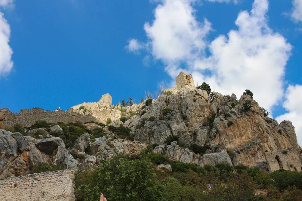 Widok Dołu Słonecznych Wież Zamku Saint Hilarion Cypr — Zdjęcie stockowe