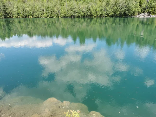 Costa Lago Brilhante Com Água Clara Que Você Pode Ver — Fotografia de Stock