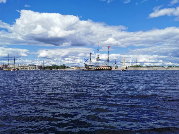 Sailing Frigate Poltava Neva Water Area Day Navy Petersburg — Stock Photo, Image