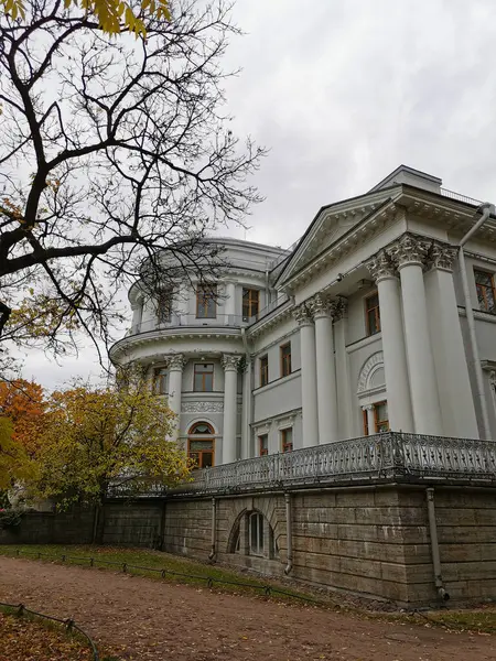 Palacio Elaginoostrovsky Contexto Cielo Dramático Árboles Con Hojas Caídas Parque —  Fotos de Stock