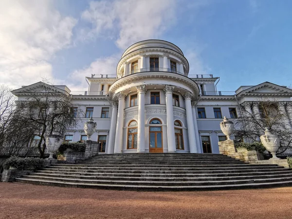 Entrada Principal Palacio Elaginoostrovsky Con Una Escalera Jarrones Piedra Árboles — Foto de Stock