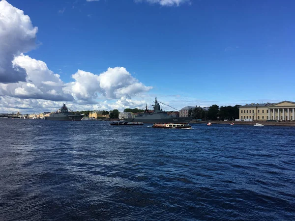 Navi Guerra Nella Zona Acqua Della Neva Arrivati Partecipare Alla — Foto Stock