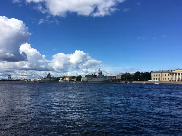 Neva Water Area Warships Arriving Participate Naval Parade Held Petersburg — Stock Photo, Image