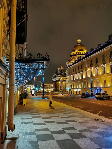 San Pietroburgo Russia Malaya Morskaya Street Decorata Con Ghirlande Natale — Foto Stock