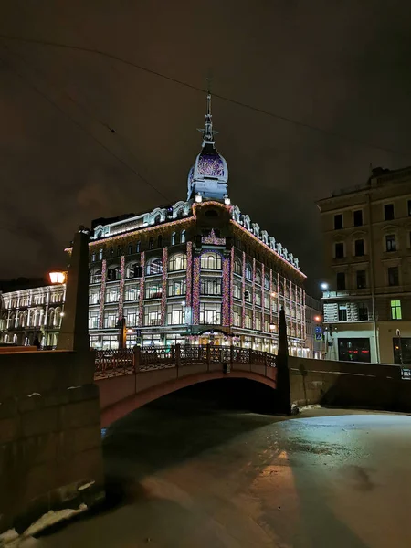 São Petersburgo Rússia Malaya Morskaya Street Decorada Com Guirlandas Para — Fotografia de Stock