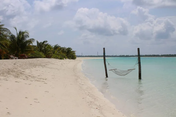 Morning Maldives Shores Indian Ocean White Sand Hammock Stretched Azure — Stock Photo, Image