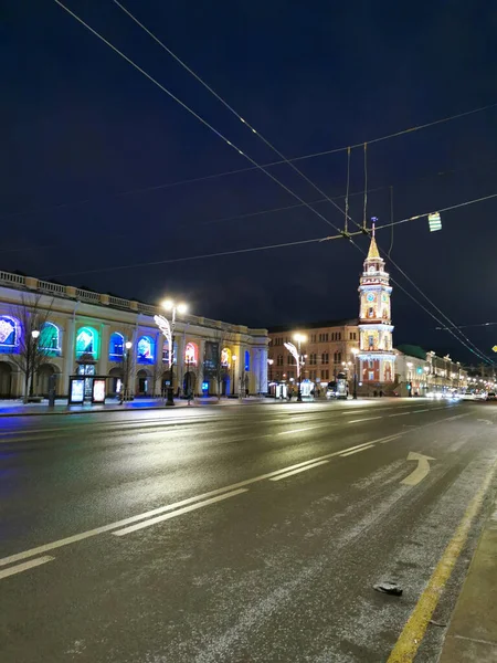 Szentpétervár Oroszország Kazan Katedrális Kilátás Nevsky Prospekt Szentpéterváron Díszített Karácsonyra — Stock Fotó