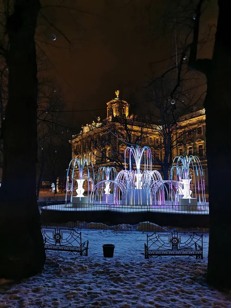 Праздничное Освещение Рождества Нового Года Виде Фонтана Саду Зимнего Дворца — стоковое фото