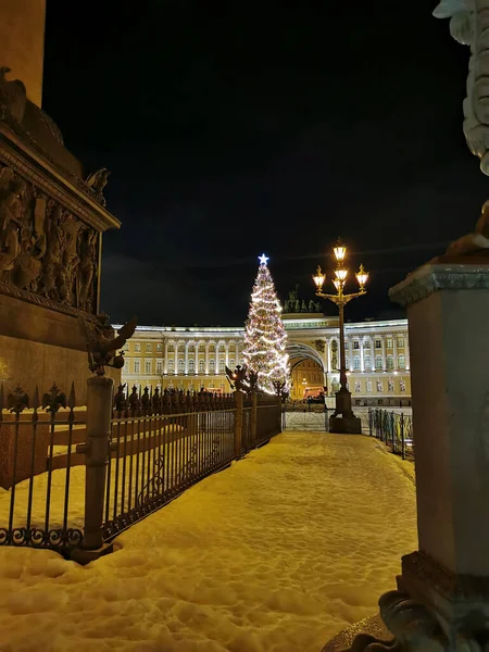 Palace Square Petersburg General Headquarters Beautiful Lantern Natural Spruce Decorated — Stockfoto