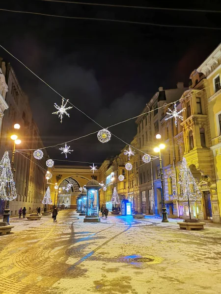 Saint Petersburg Russia Bolshaya Morskaya Street Petersburg Decorated Balls Snowflakes — Stock Photo, Image