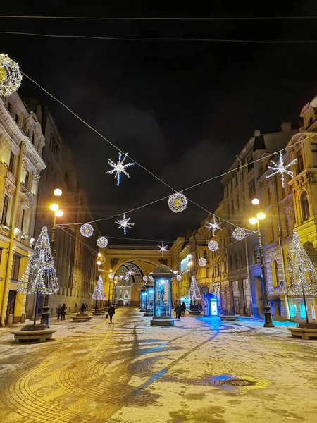 Saint Pétersbourg Russie Rue Gorokhovaya Décorée Avec Des Étoiles Pour — Photo