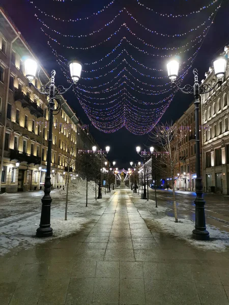 Festive Illumination Christmas New Year Malaya Konyushennaya Street Petersburg Early — Stock Photo, Image