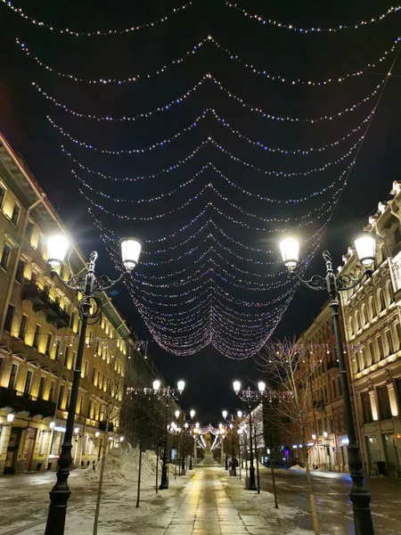 Festive Illumination Christmas New Year Malaya Konyushennaya Street Petersburg Early — Stock Photo, Image