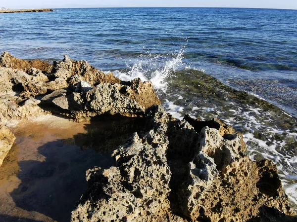 Protaras Obszar Famagusta Cypr Długotrwała Lawa Porowate Ostre Wybrzeże Morza — Zdjęcie stockowe