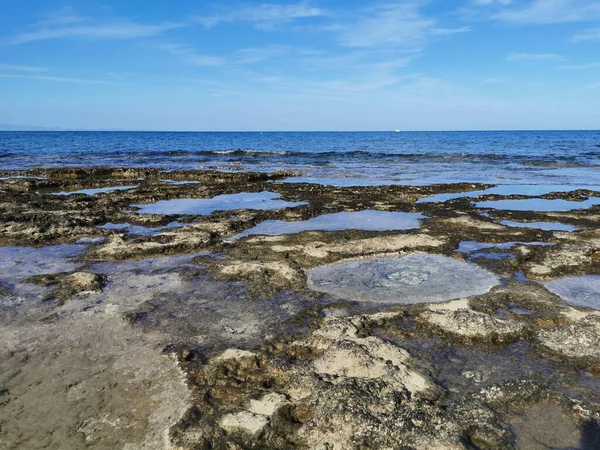 Protaras Zone Famagouste Chypre Lave Durcie Depuis Longtemps Rive Mer — Photo