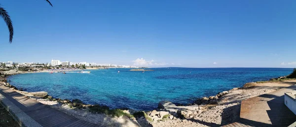 Protaras Cipro Costa Del Mar Mediterraneo Con Piante Verdi Pietre — Foto Stock