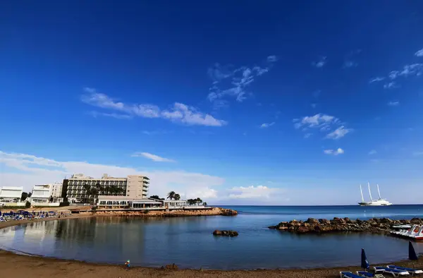 Πρωταρά Αμμόχωστος Κύπρος Πανόραμα Μιας Αμμώδους Παραλίας Έναν Κόλπο Στη — Φωτογραφία Αρχείου