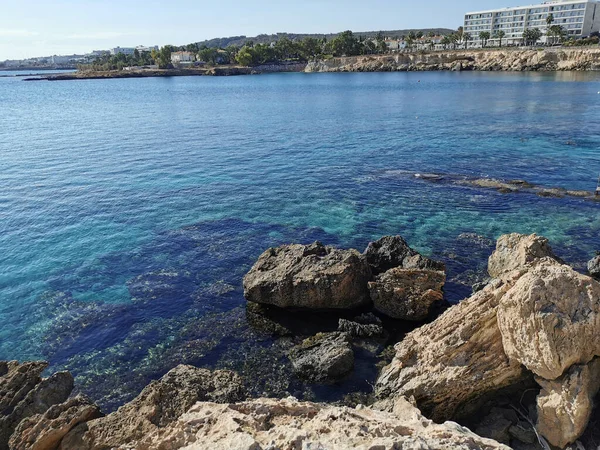 Protaras Cipro Vista Dal Mare Più Limpido Alla Spiaggia Fig — Foto Stock