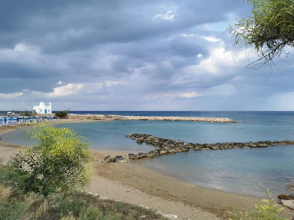 Protaras Cyprus Coast Mediterranean Sea Stone Ridge End Which Fisherman — Stock Photo, Image