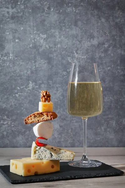 Concept Equilibrium Floating Food and White Wine Glass