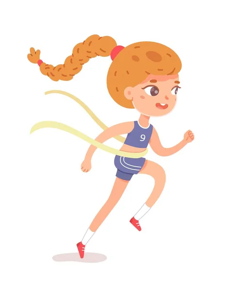 Une fille qui court en compétition d'athlétisme. Enfant heureux faisant de l'exercice et de l'illustration vectorielle sportive. Enfant athlète court course sourire isolé sur fond blanc. Mode de vie sain — Image vectorielle