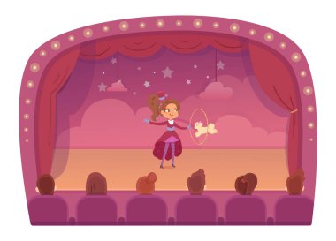 Sirk numarası, oyuncu terbiyecisi çocuk ve eğitimli köpek, ringde zıplayan kaniş.