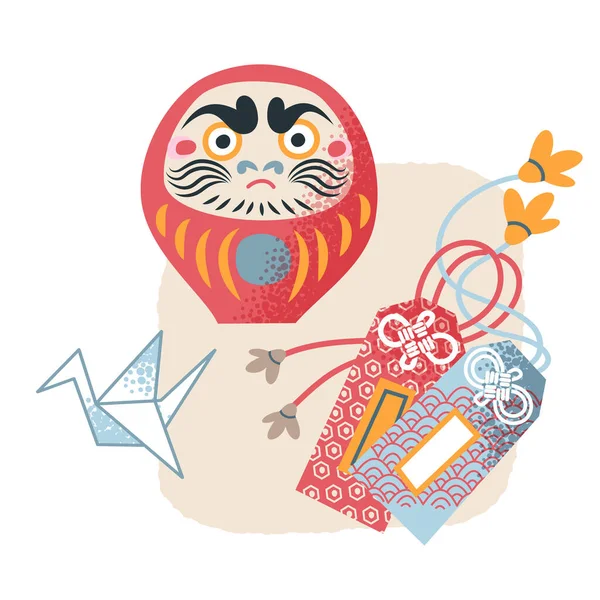 东方传统日本符号，日本造纸艺术设计文化，可爱的鹤鸟 — 图库矢量图片