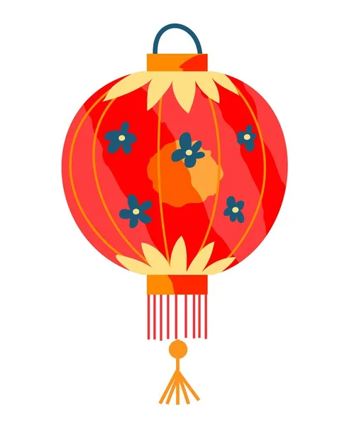 Lanterna de papel de Ano Novo Chinês. Tradicional ilustração vetor festival asiático. Lâmpada com padrão e desenhos e luz no interior sobre fundo branco —  Vetores de Stock