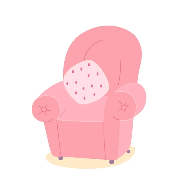 Sillón acogedor vacío, muebles para el hogar sala de estar interior u hotel, silla suave rosa — Vector de stock
