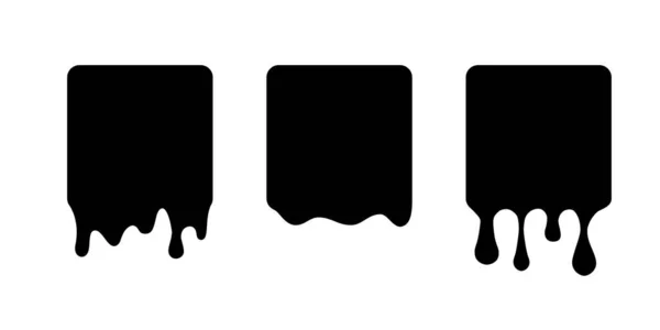 Sada ikon kapek barvy, kapka černého inkoustu, tekuté skvrny roztavené a tekoucí stříkancemi — Stockový vektor