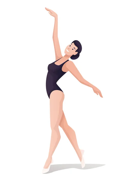 Ballerine debout dans la pose. Jeune femme en illustration vectorielle de classe école de ballet. Belle fille heureuse de formation ou de performance. Portrait vertical d'une danseuse élégante sur fond blanc — Image vectorielle