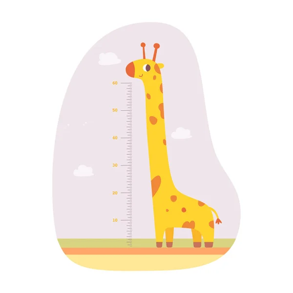 Escala de medición de altura para niños con jirafa, medidor de crecimiento de bebés con escala en pulgadas — Archivo Imágenes Vectoriales