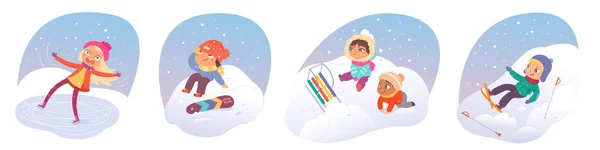 Podzimní nehoda dětí v zimním setu, roztomilý smutný chlapec a dívka pádu při hraní venku — Stockový vektor