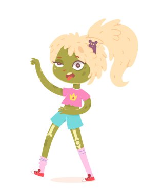 Zombi sevimli çocuk karakteri, çocuklar Cadılar Bayramı partisinde canavar kostümüyle oynuyorlar.