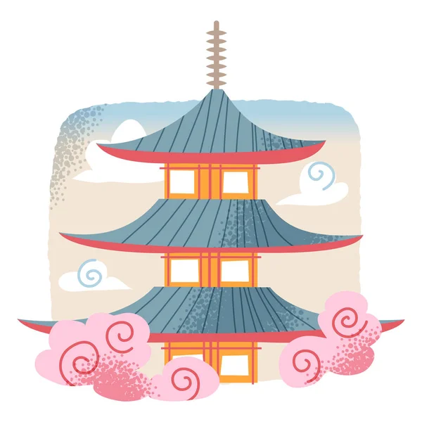Templo japonês com telhado de pagode, símbolo de cultura do Japão, bonito paisagem asiática —  Vetores de Stock